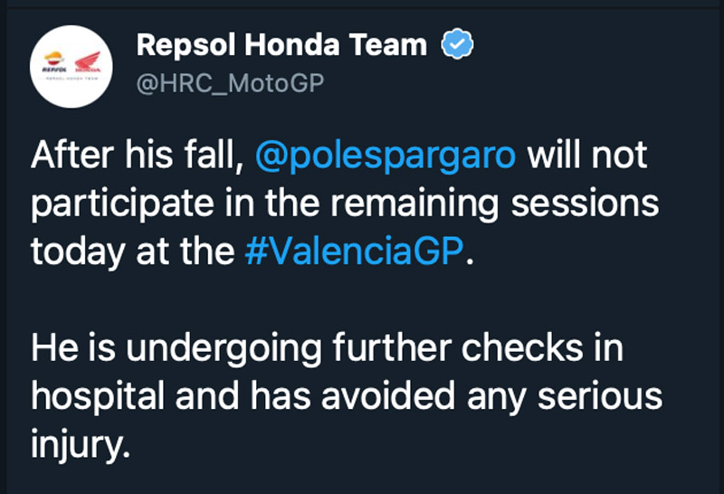 Motogp Video Pol Espargarò In Hospital Will Not Take Part In Fp4 And Qualifying Sessions 0803