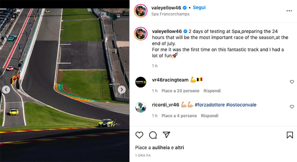 Auto - News: Valentino Rossi ed il primo test a SPA con la GT: 